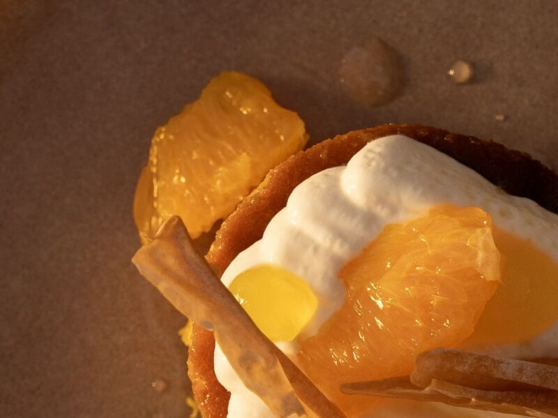 Desert served on a plate in a rooftop restaurant in Athens