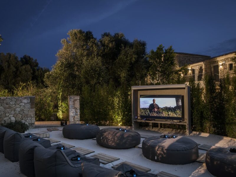 outdoor cinema at a wellness retreat in Greece