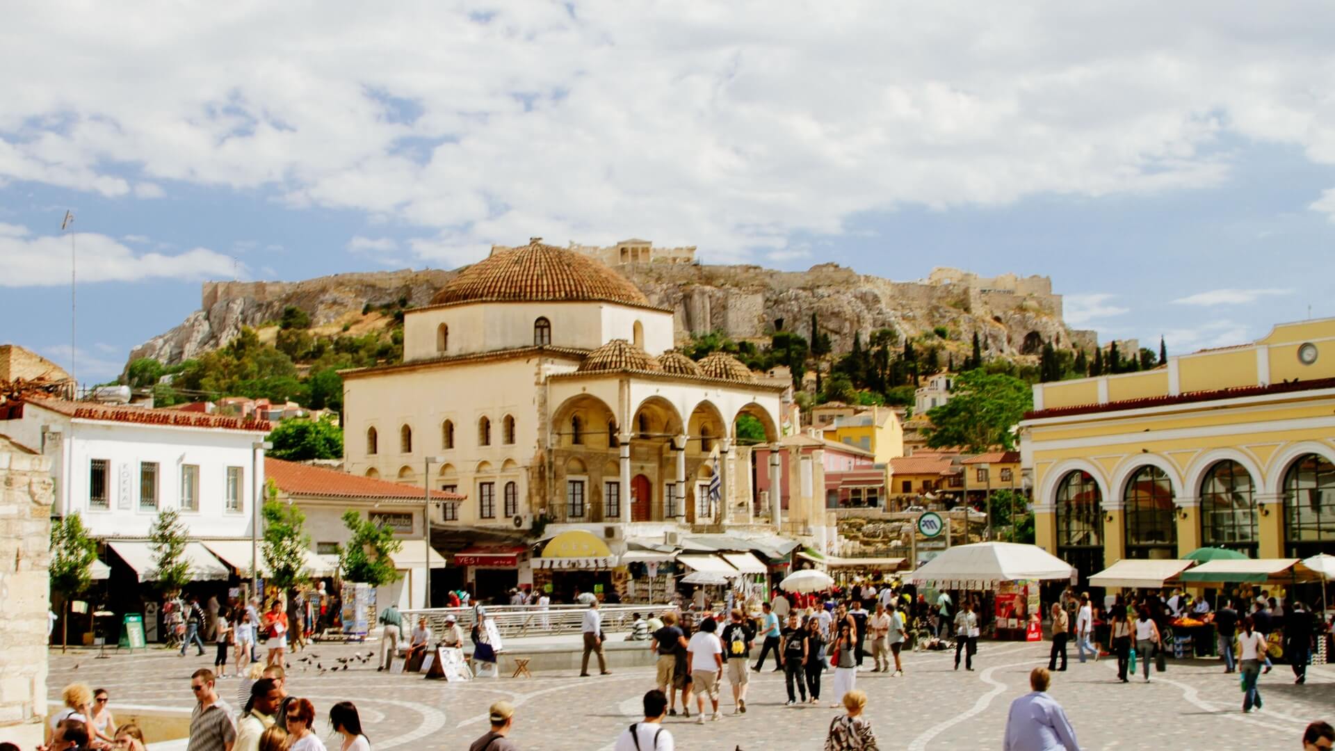 Monastiraki square with crowd athens