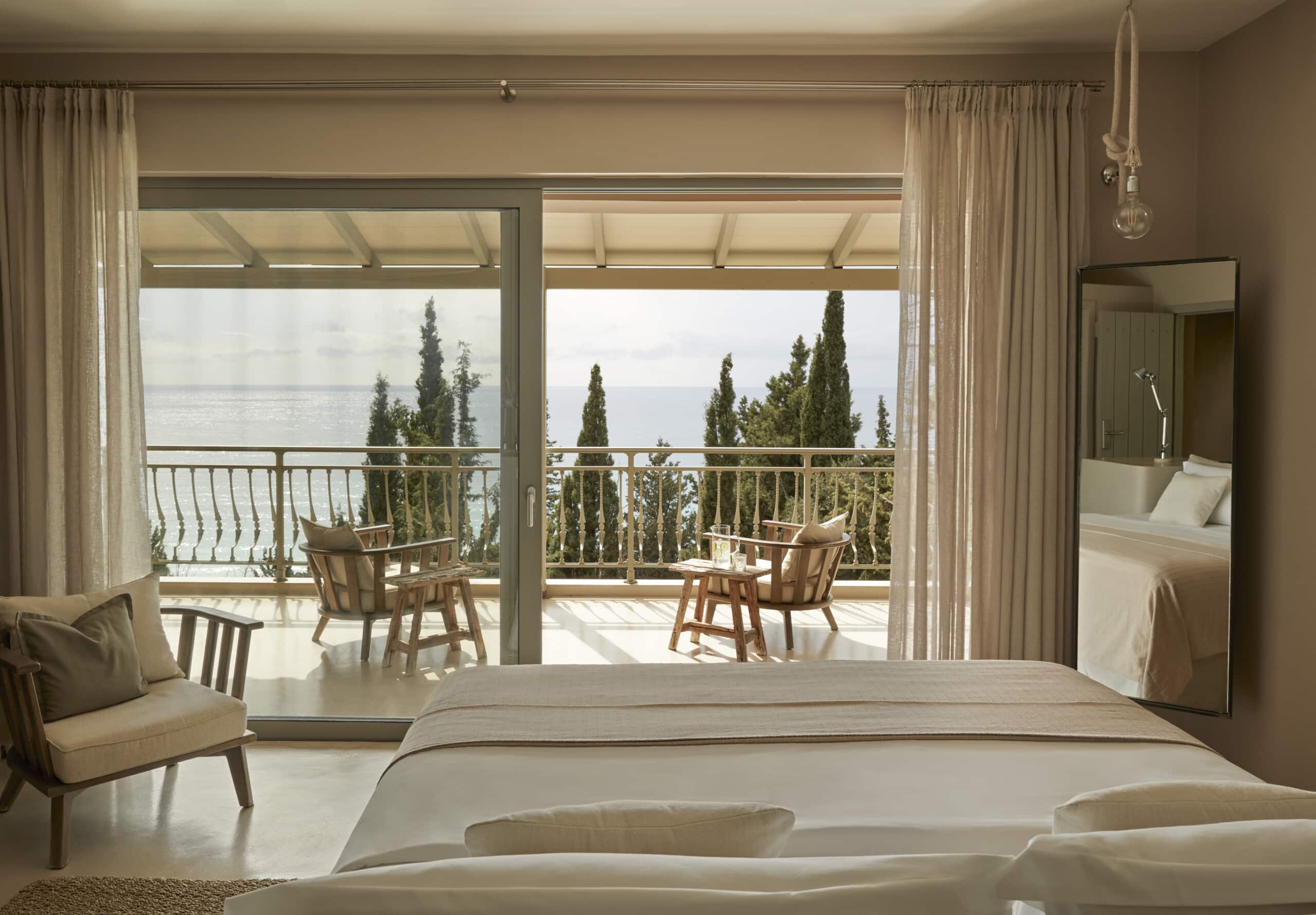 luxury bedroom design with sea view at kefalonia retreat