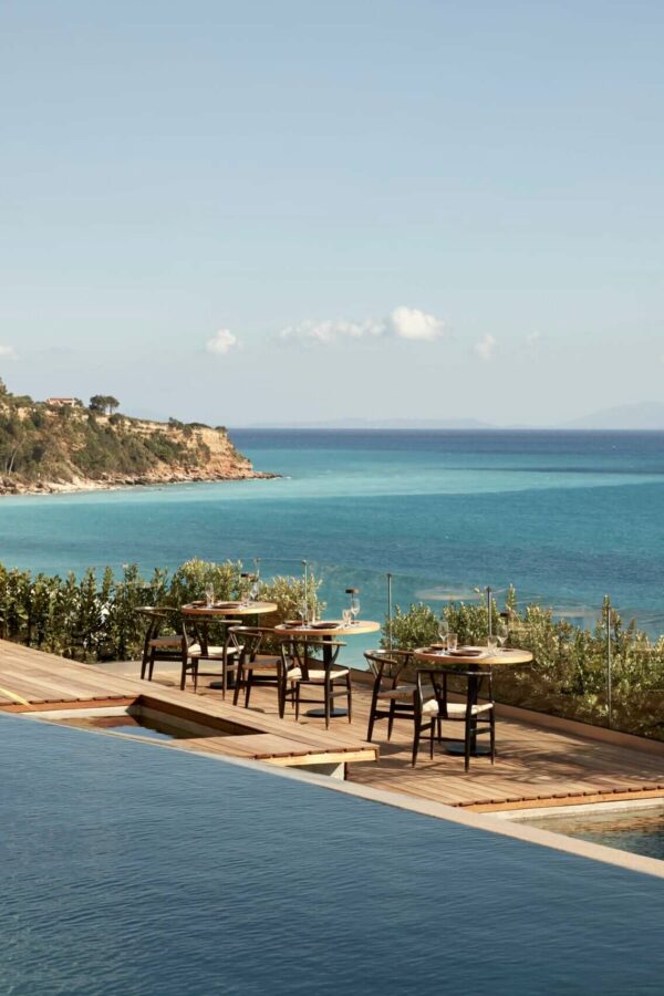 restaurant with private pool and sea view
