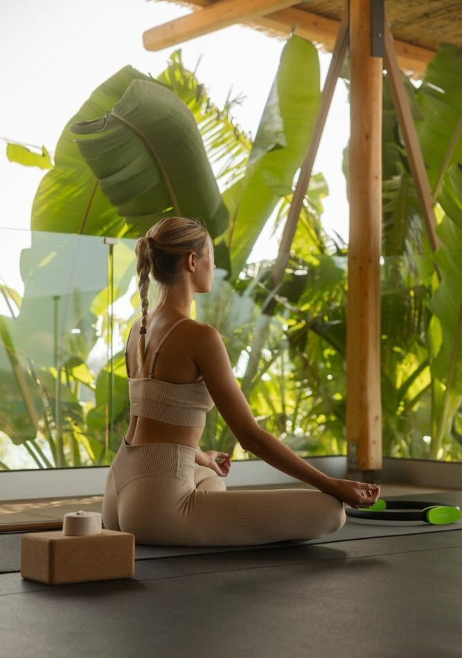 a woman doing yoga