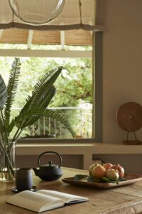 table with fruits and tea