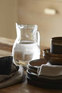 table with plates and water