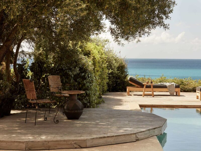 wooden patio with sea view and private pool in Kefalonia