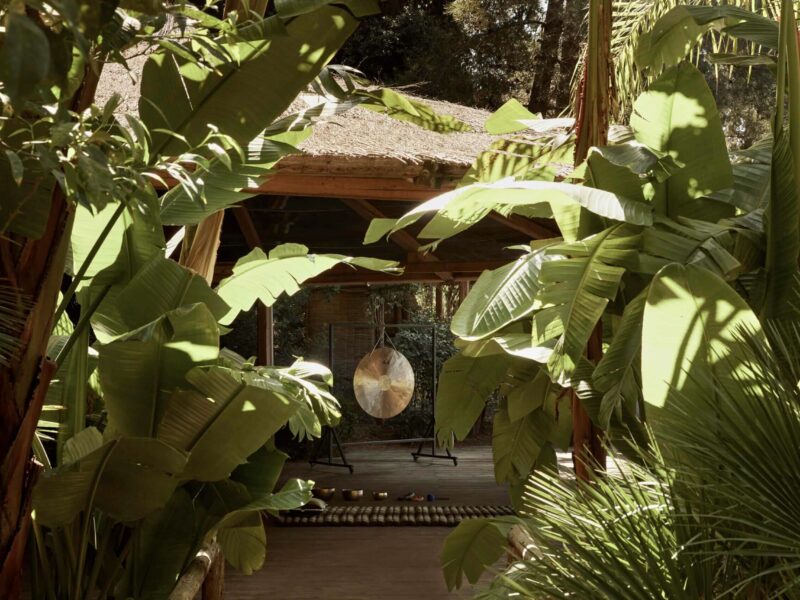 gong on a wooden patio in Kefalonia