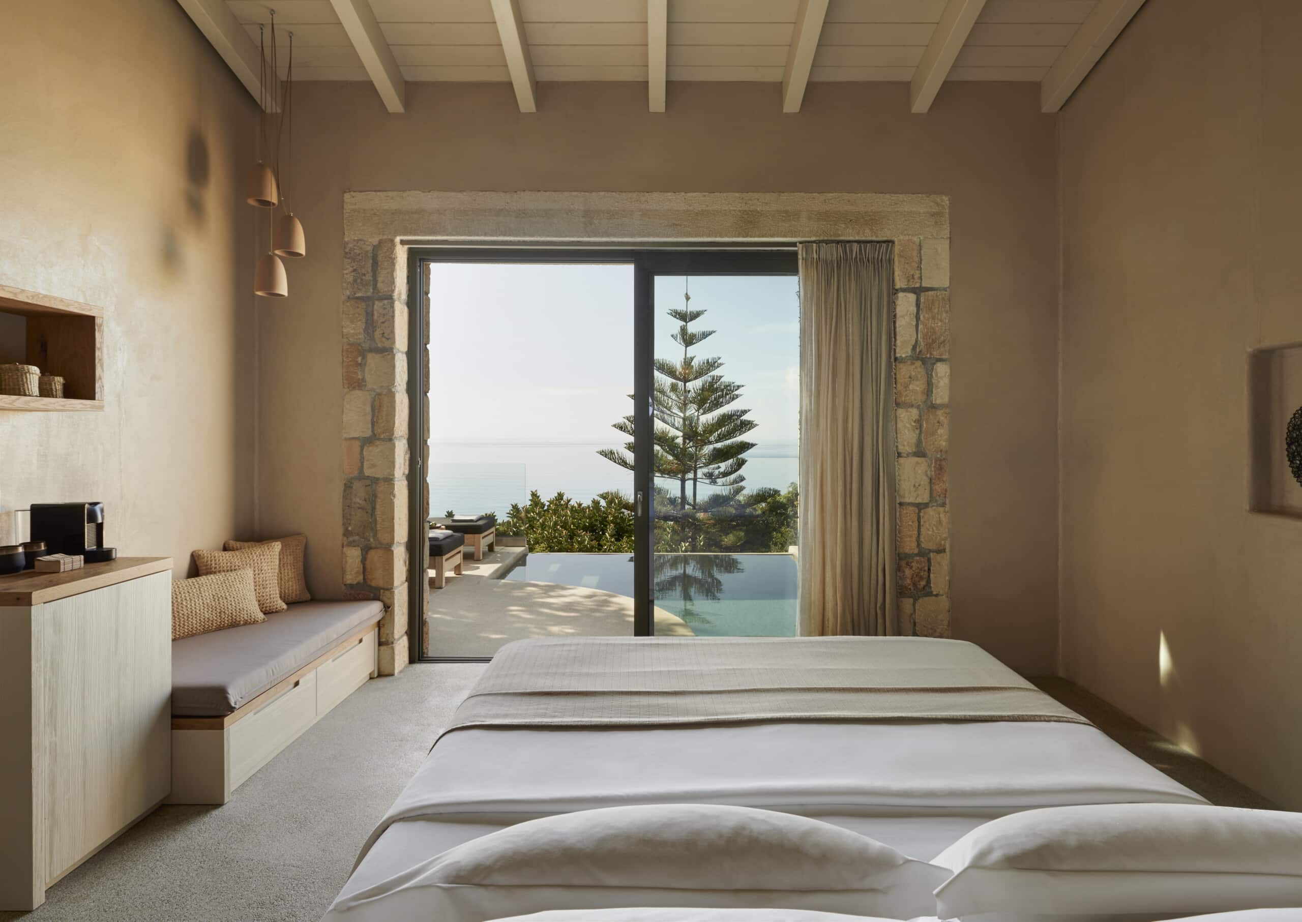 Luxury room design with pool view in Kefalonia