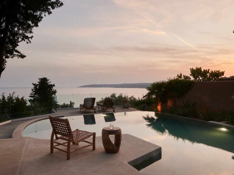 magnificent view of pool and sea in luxurious hotel