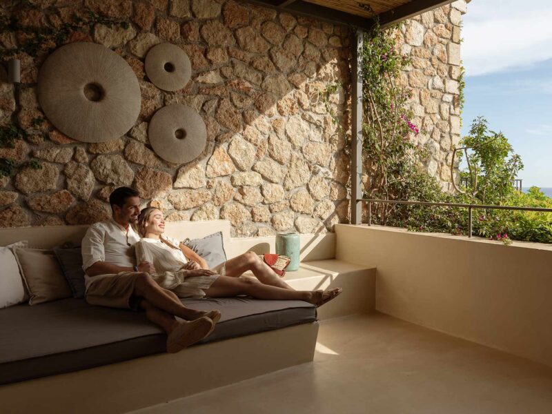 Couple relaxing on sofa